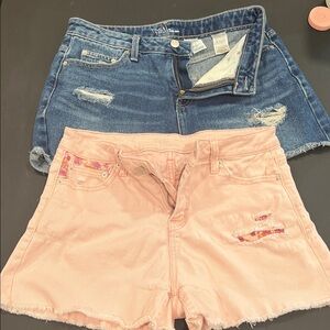 Vigoss Blue and Pink Distressed Jean Shorts